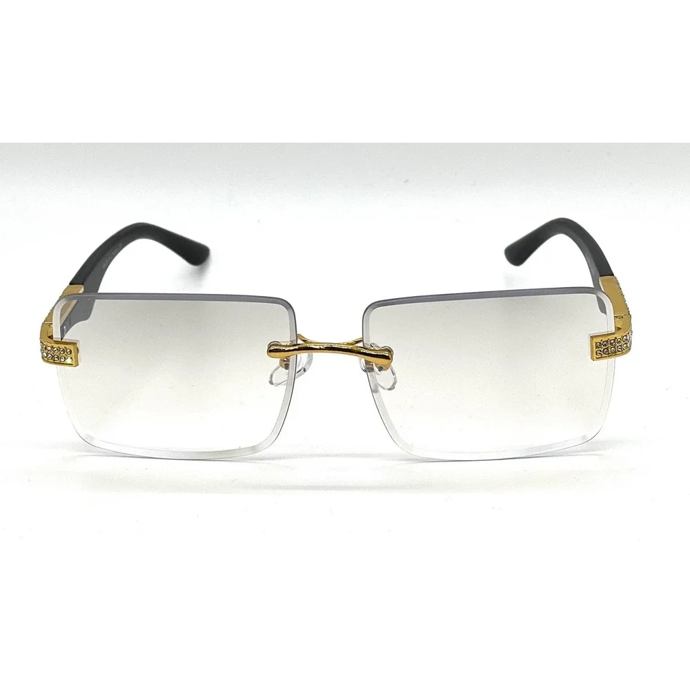 Luxury Rimless Square Sunglasses Men Women Gold‎ Frame Clear Lens Hip Hop Shades